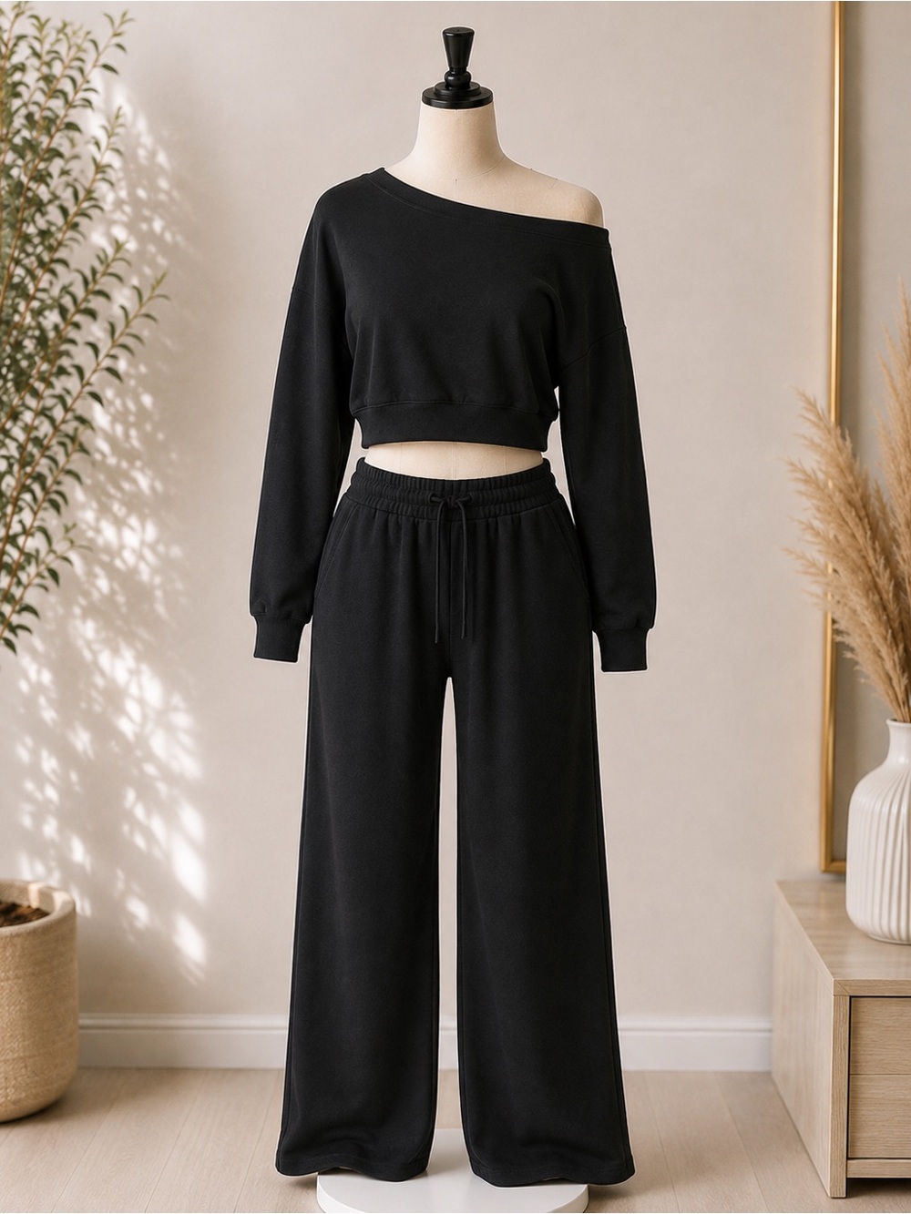 New Black 2-Piece Off Shoulder Lounge Set